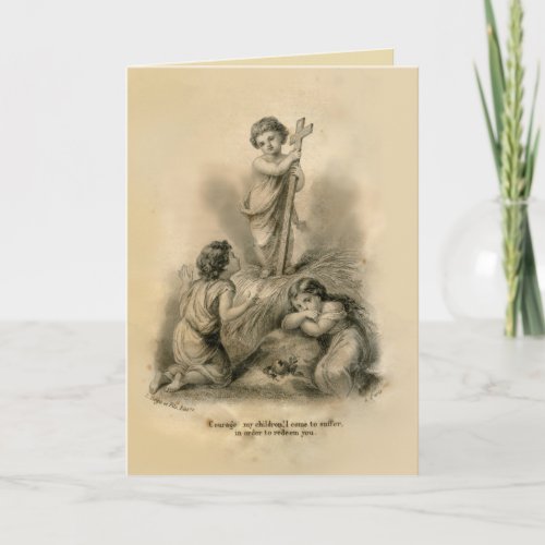 Vintage Child Jesus Cross with Children Religious Holiday Card
