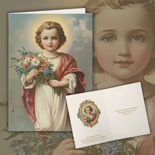 Vintage Child Jesus Floral Religious Friendship Letterpress Thank You Card