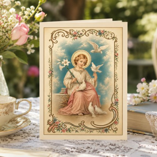 Vintage Child Jesus Floral Religious Friendship Thank You Card