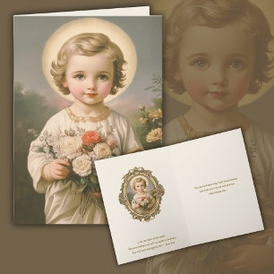 Vintage Child Jesus Floral Religious Friendship Thank You Card