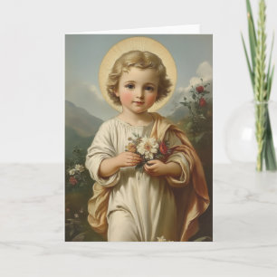 Vintage Child Jesus Floral Religious Thank You Card