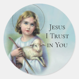 Vintage Child Jesus holding a Lamb Classic Round Sticker