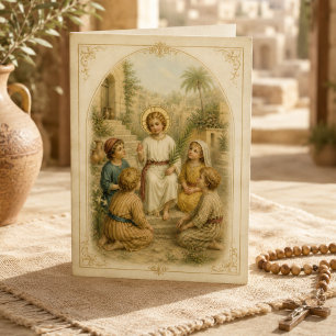 Vintage Child Jesus With Children Religious  Card