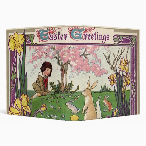 Vintage Child on an Easter Egg Hunt with Animals 3 Ring Binder