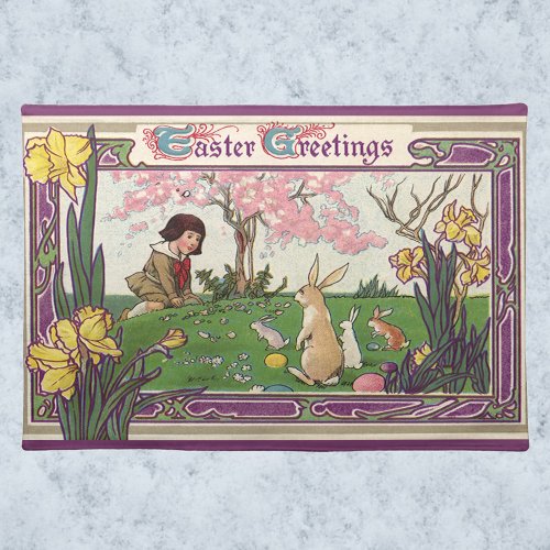 Vintage Child on an Easter Egg Hunt with Animals Cloth Placemat