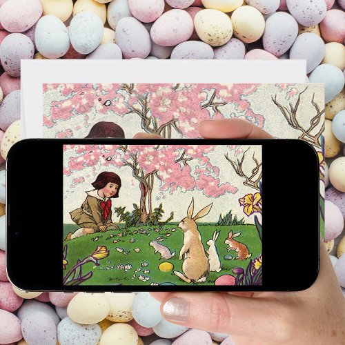 Vintage Child on an Easter Egg Hunt with Animals Holiday Card