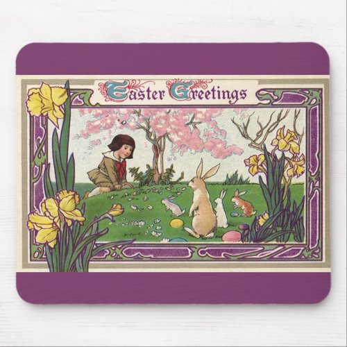 Vintage Child on an Easter Egg Hunt with Animals Mouse Pad