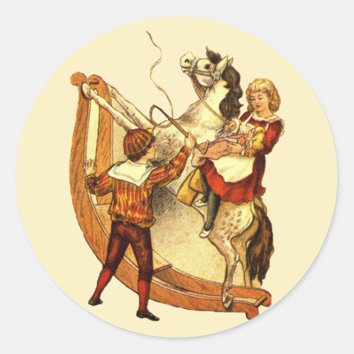 Vintage Child on Rocking Horse Classic Round Sticker