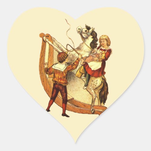 Vintage Child on Rocking Horse Heart Sticker