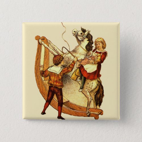 Vintage Child on Rocking Horse Pinback Button