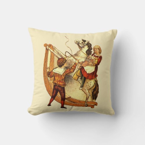 Vintage Child on Rocking Horse Throw Pillow