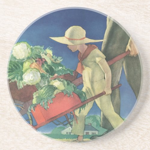 Vintage Child Organic Gardening Victory Garden Sandstone Coaster