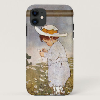 Vintage child picking daisy flowers iPhone 11 case