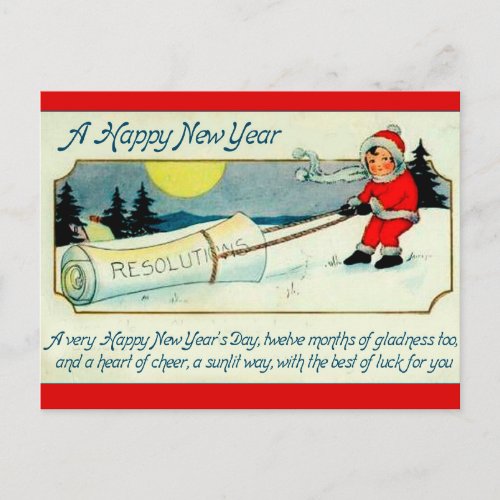 Vintage Child Pulling Resolutions Happy New Year Postcard