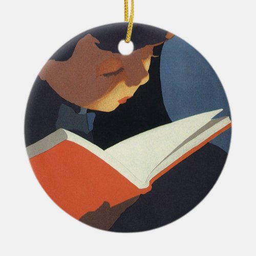 Vintage Child Reading a Book From the Library Ceramic Ornament