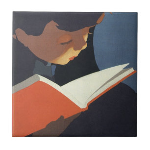 Vintage Child Reading a Book From the Library Ceramic Tile