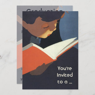 Vintage Child Reading a Book From the Library Invitation