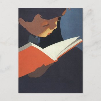 Vintage Child Reading A Book From The Library Postcard by YesterdayCafe at Zazzle