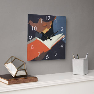 Vintage Child Reading a Book From the Library Square Wall Clock