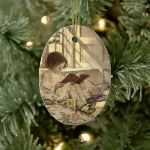 Vintage Child Reading a Book, Jessie Willcox Smith Ceramic Ornament