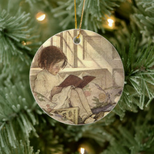 Vintage Child Reading a Book, Jessie Willcox Smith Ceramic Ornament