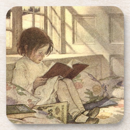 Vintage Child Reading a Book Jessie Willcox Smith Coaster