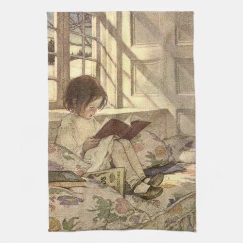 Vintage Child Reading a Book Jessie Willcox Smith Kitchen Towel