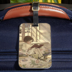 Vintage Child Reading a Book, Jessie Willcox Smith Luggage Tag