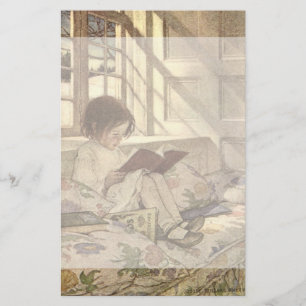Vintage Child Reading a Book, Jessie Willcox Smith Stationery