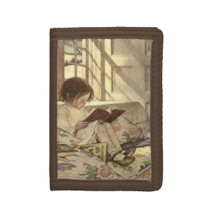 Vintage Child Reading a Book, Jessie Willcox Smith Trifold Wallet