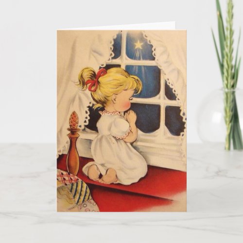 Vintage Child Saying Prayers Holiday Card