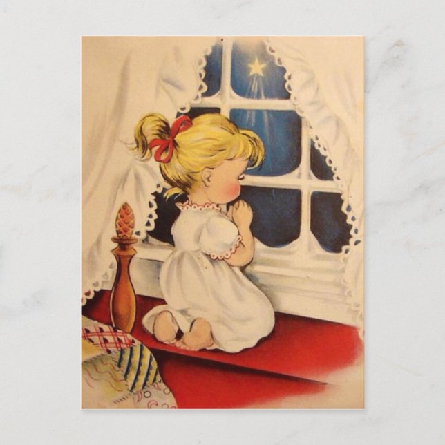 Vintage Child Saying Prayers Postcard (Front)
