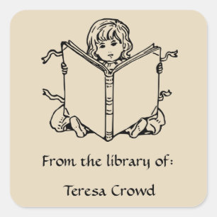 Vintage Child Sitting Reading Bookplate
