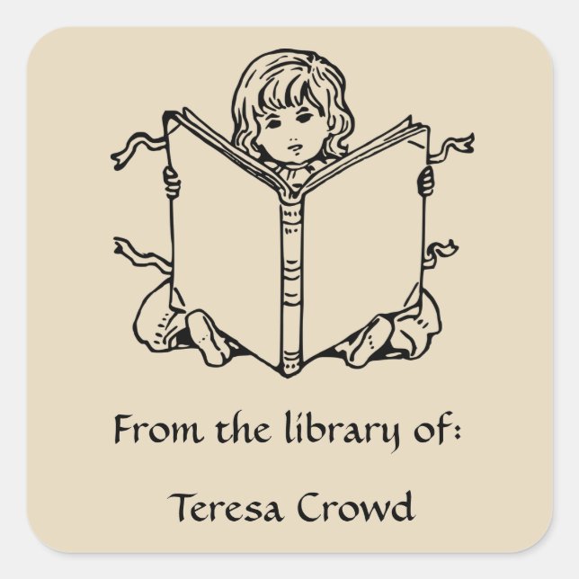 Vintage Child Sitting Reading Bookplate (Front)