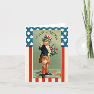 Vintage Child Uncle Sam 4th Of July Holiday Card