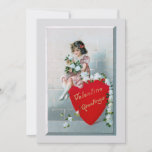 Vintage Child w/Valentine Greetings on Red Heart Holiday Card