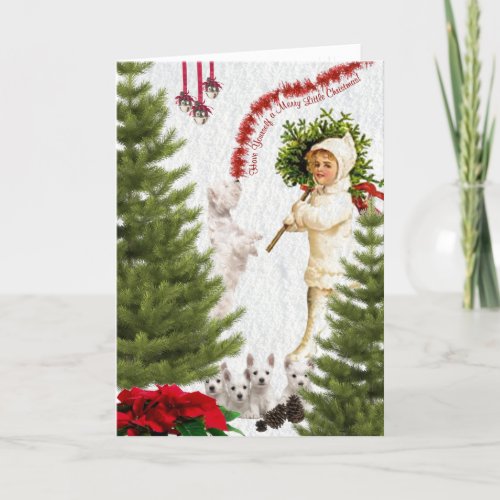 Vintage Child  Westie Wishes For Merry Christmas Holiday Card