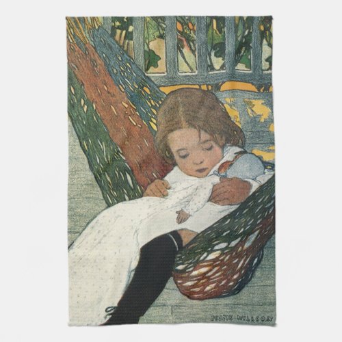 Vintage Child with a Doll by Jessie Willcox Smith Kitchen Towel