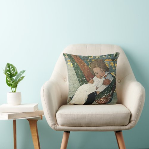 Vintage Child with a Doll by Jessie Willcox Smith Throw Pillow
