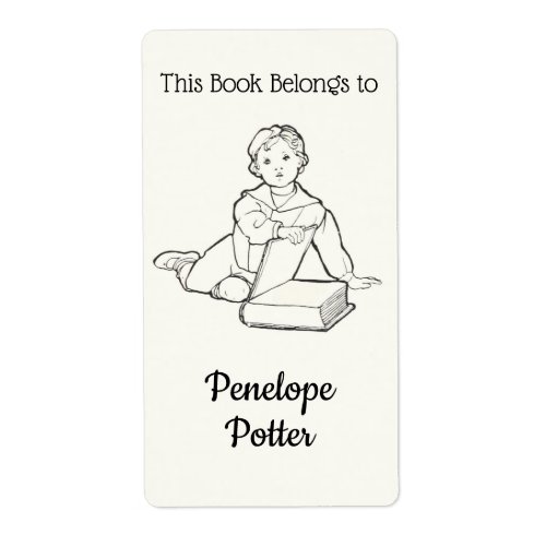 Vintage Child with Book and Your Name Bookplate