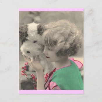 Vintage Child With Dog Postcard by vintagecreations at Zazzle
