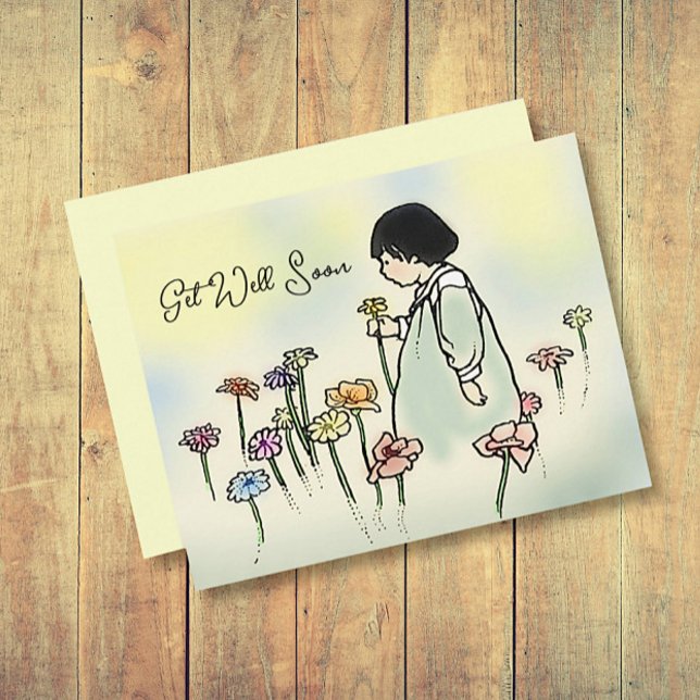 Vintage Child with Flowers Get Well Card  (Creator Uploaded)