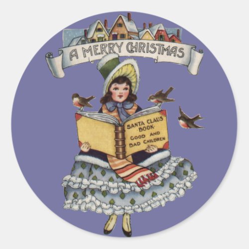 Vintage Child with Santa Claus Book Classic Round Sticker