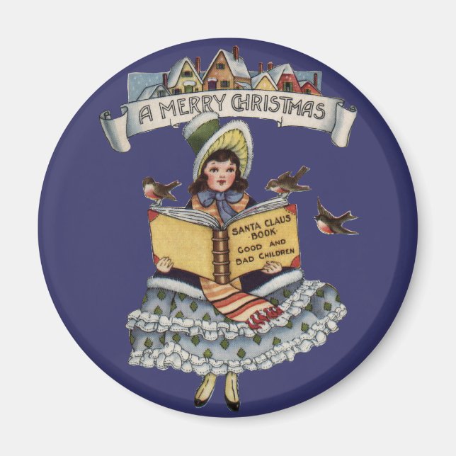 Vintage Child with Santa Claus Book Magnet (Front)
