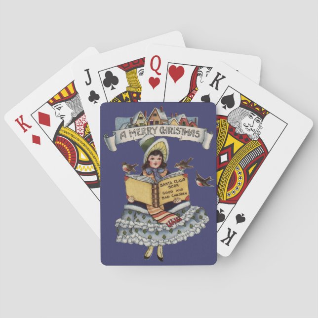 Vintage Child with Santa Claus Book Poker Cards (Back)