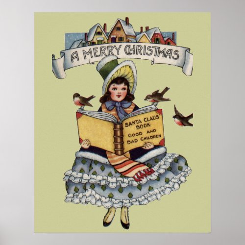 Vintage Child with Santa Claus Book Poster