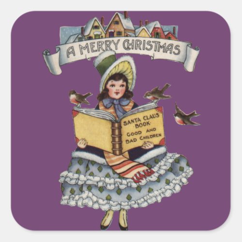 Vintage Child with Santa Claus Book Square Sticker