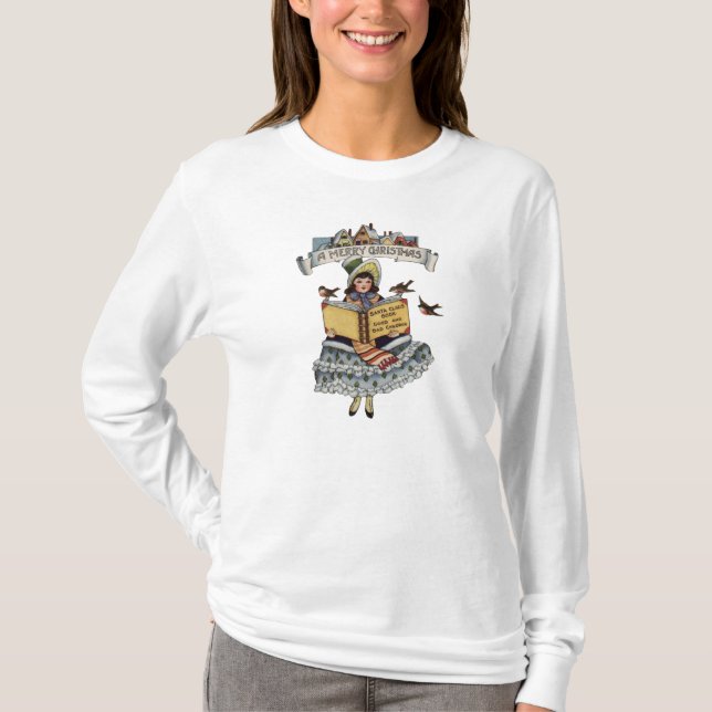 Vintage Child with Santa Claus Book T-Shirt (Front)