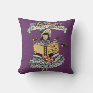 Vintage Child with Santa Claus Book Throw Pillow