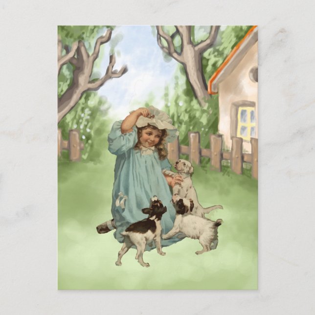 Vintage Child with Terrier Dogs Postcard (Front)